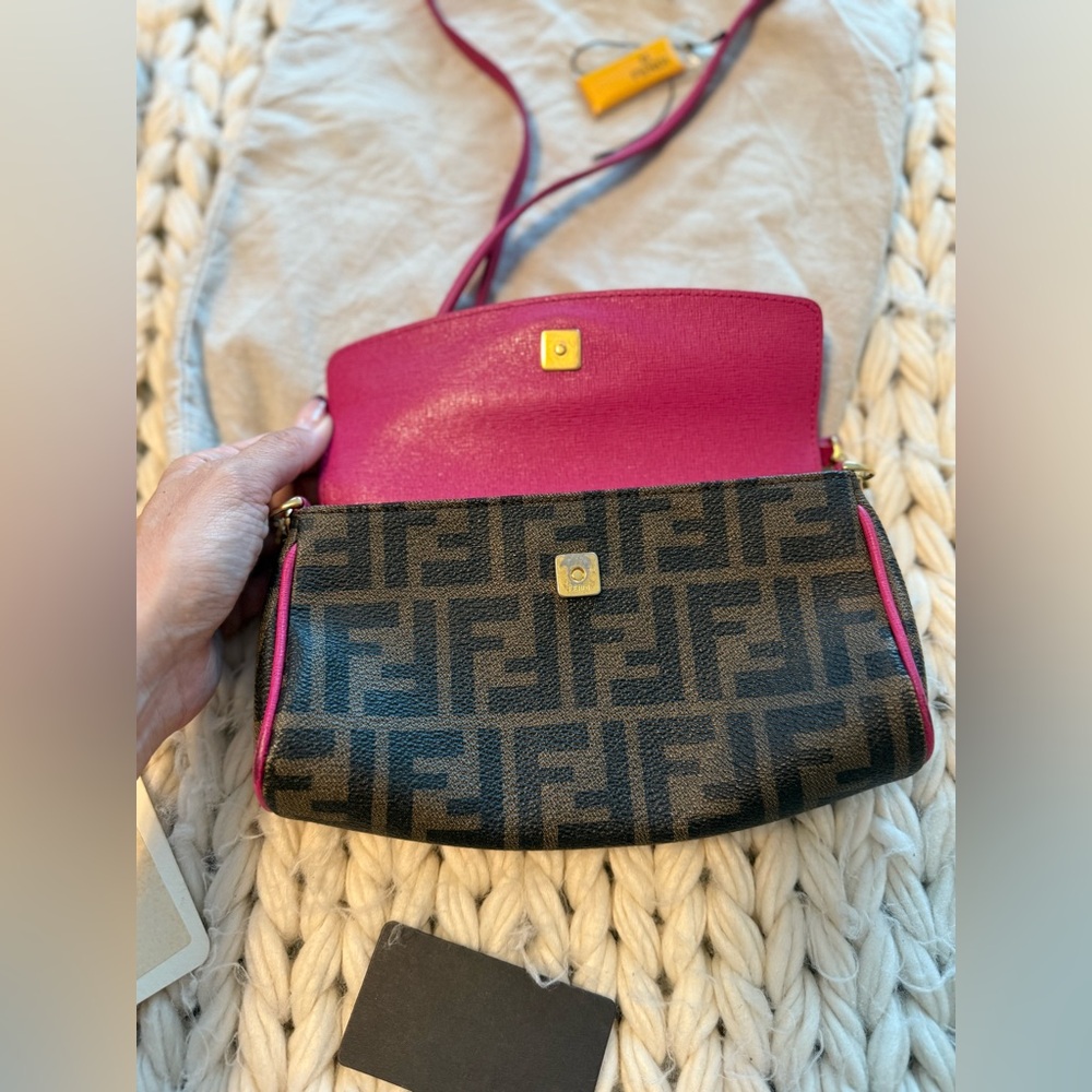 Authentic FENDI 2015 Zucca Pink cyclamin & Tobacco Mini Pouch wt boxtagsdustbag - Picture 8 of 17